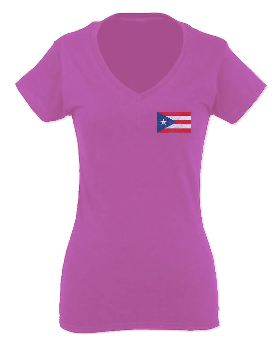 Puerto Rico Flag Boricua Rican Nuyorican Front and Back For Women V neck fitted T Shirt