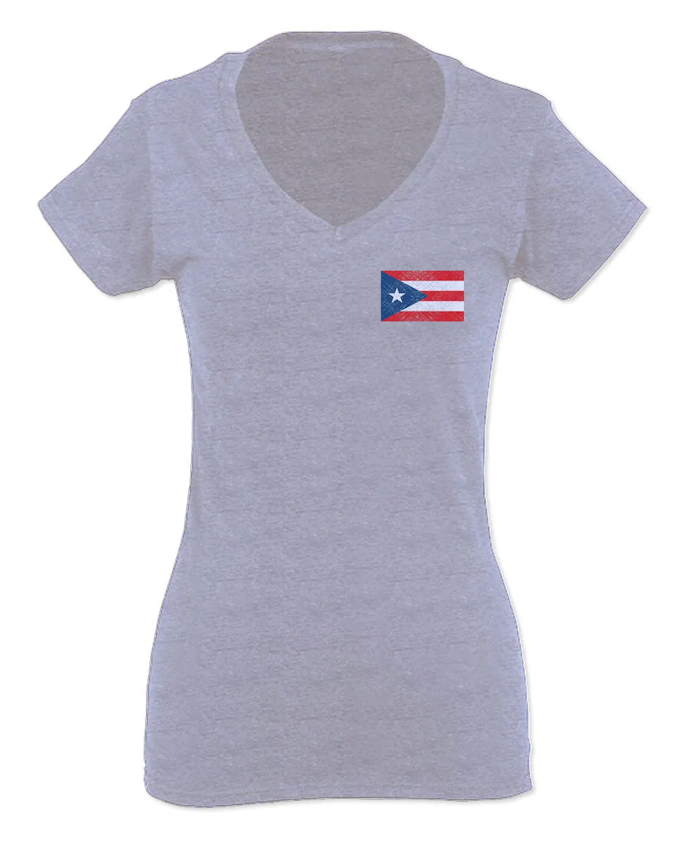 Puerto Rico Flag Boricua Rican Nuyorican Front and Back For Women V neck fitted T Shirt
