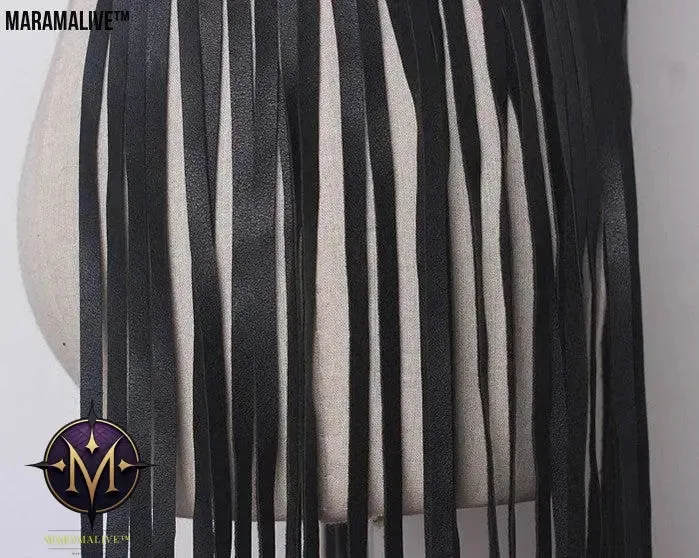 Punk Style Long Fringed Skirt Women's Studded Elastic Black Belt
