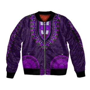 Purple Dashiki and Tapa Pattern Sleeve Zip Bomber Jacket Africa-Polynesia Together Culture LT9