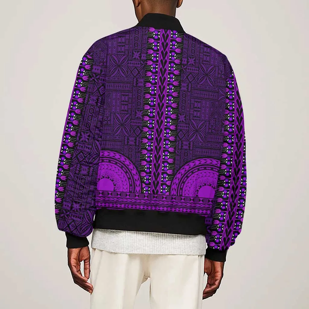 Purple Dashiki and Tapa Pattern Sleeve Zip Bomber Jacket Africa-Polynesia Together Culture LT9