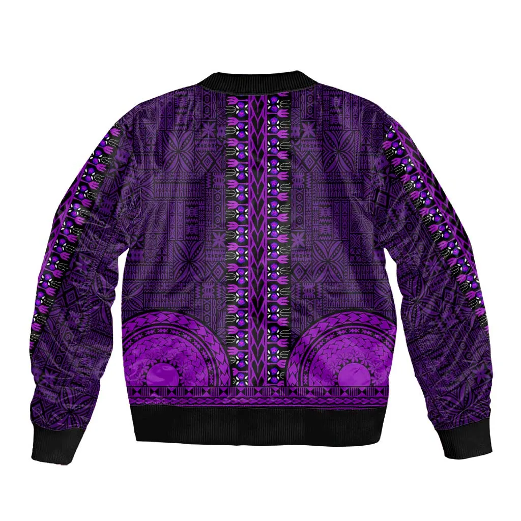 Purple Dashiki and Tapa Pattern Sleeve Zip Bomber Jacket Africa-Polynesia Together Culture LT9
