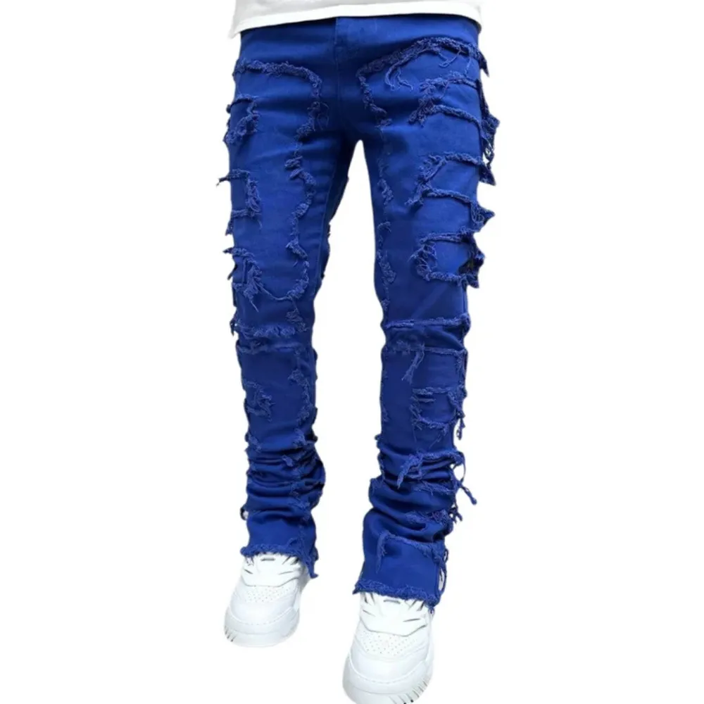 "American Fashion Solid Color Patch Denim" Jeans