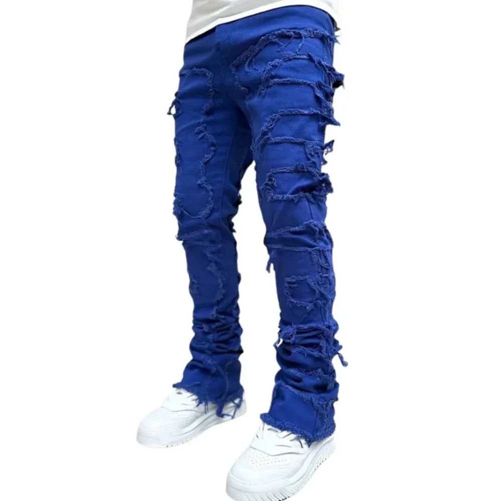 "American Fashion Solid Color Patch Denim" Jeans