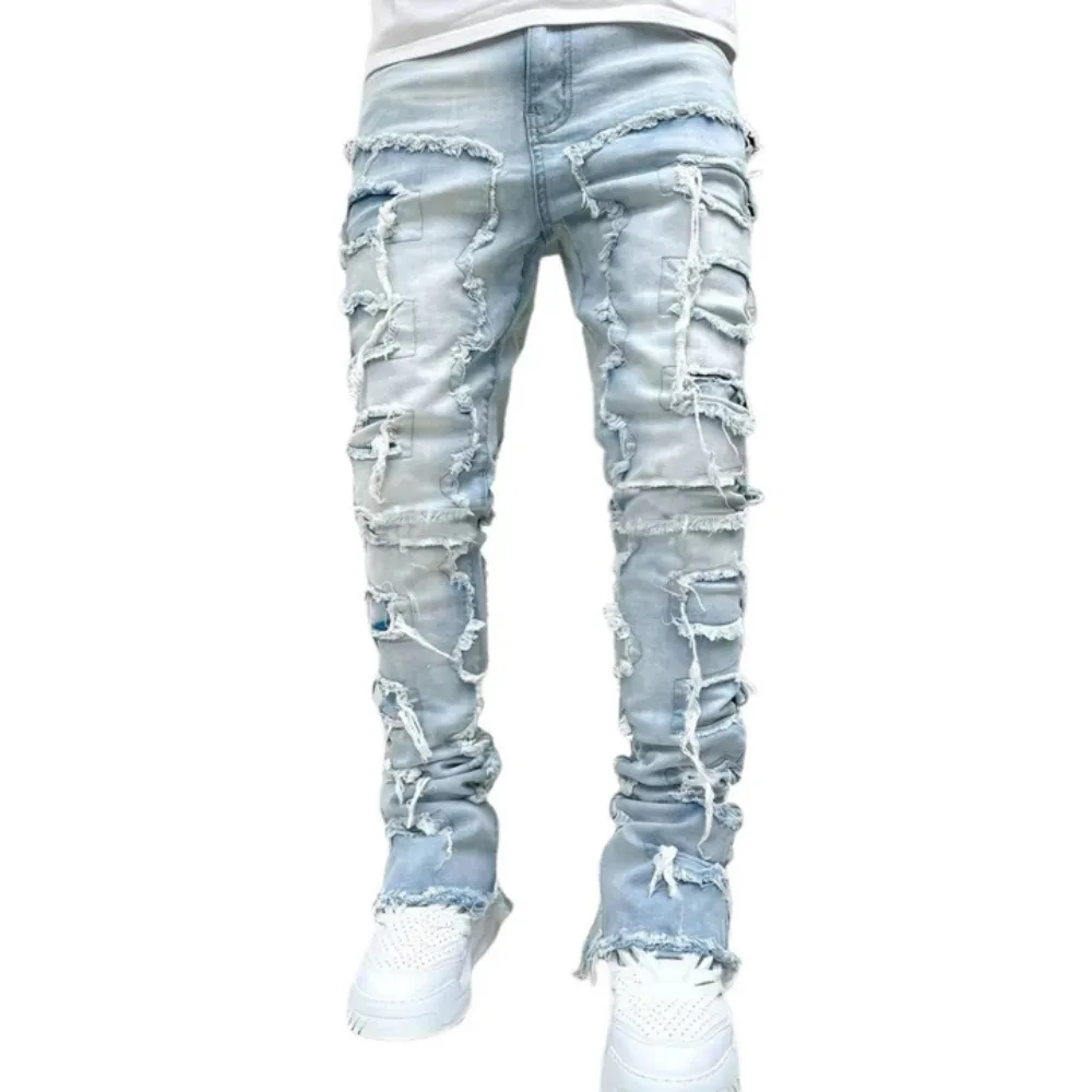 "American Fashion Solid Color Patch Denim" Jeans