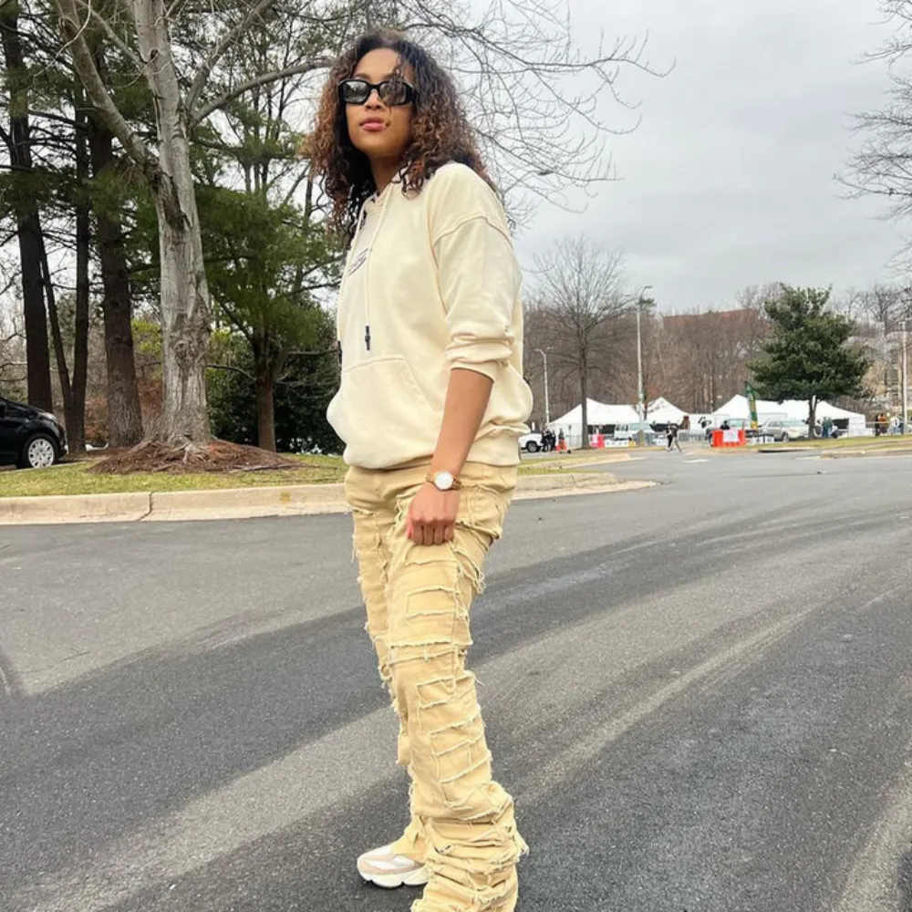"American Fashion Solid Color Patch Denim" Jeans