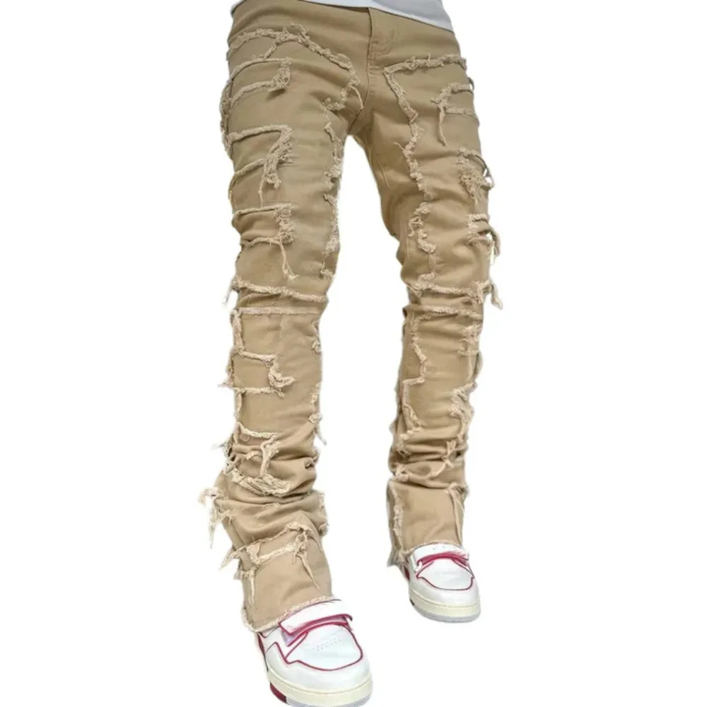 "American Fashion Solid Color Patch Denim" Jeans