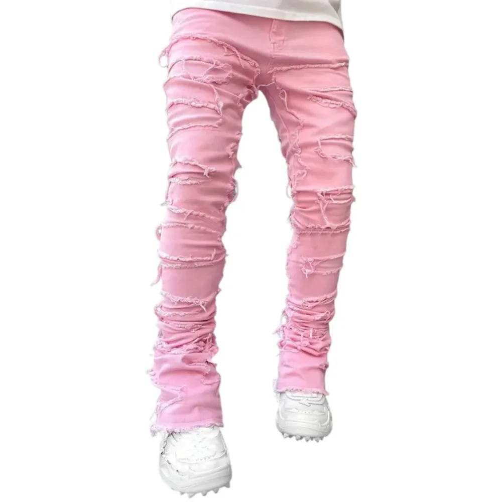 "American Fashion Solid Color Patch Denim" Jeans