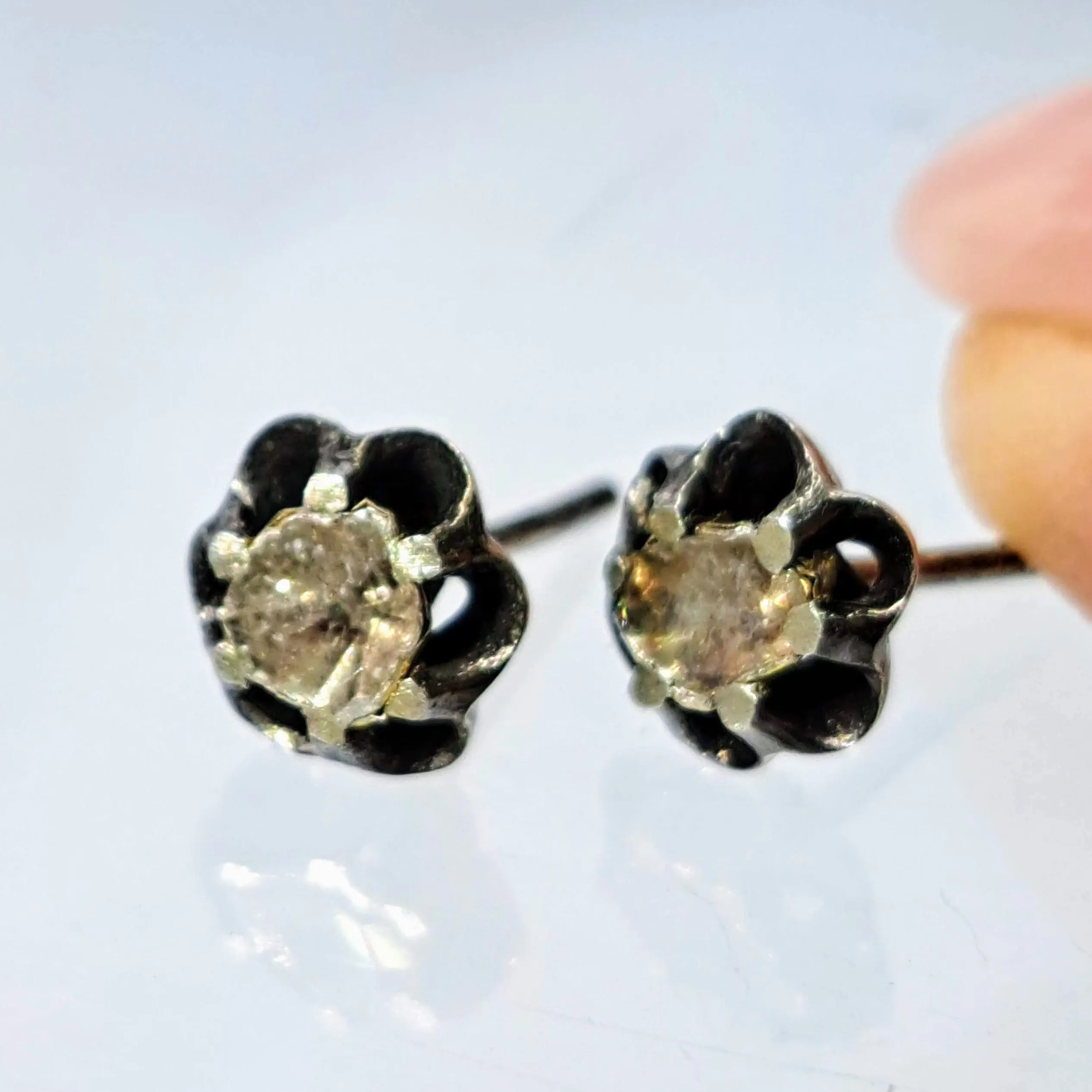 "Holkey Polki" .25" Earrings - Polki Diamonds, Sterling