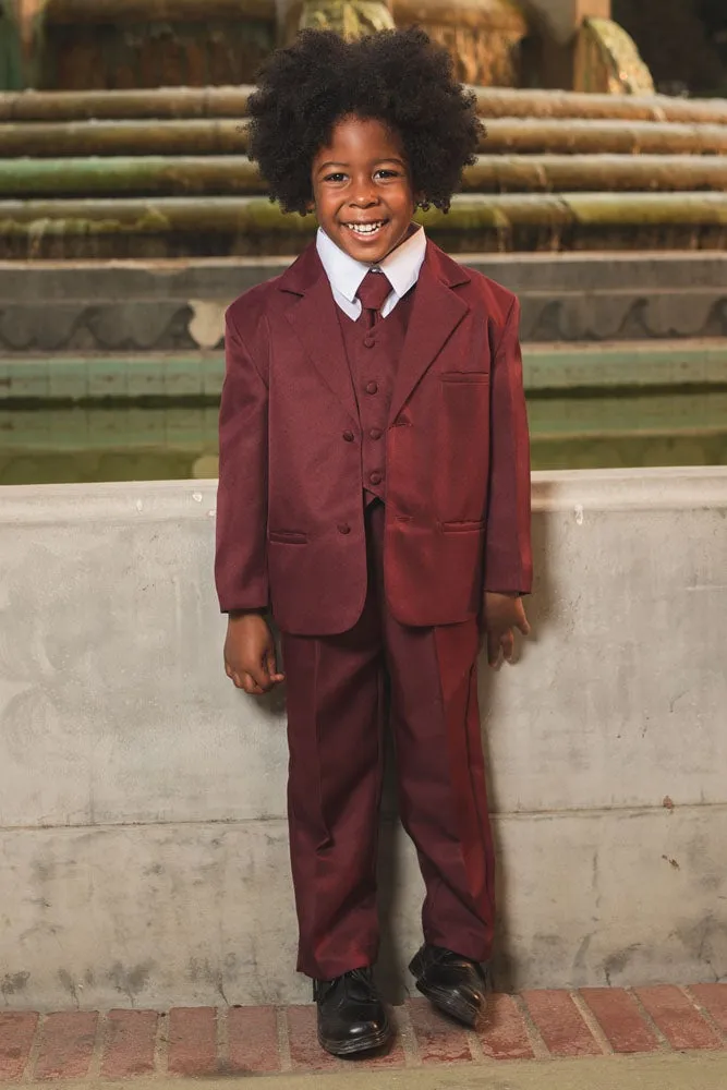 "Joey" Kids Burgundy Suit 5-Piece Set