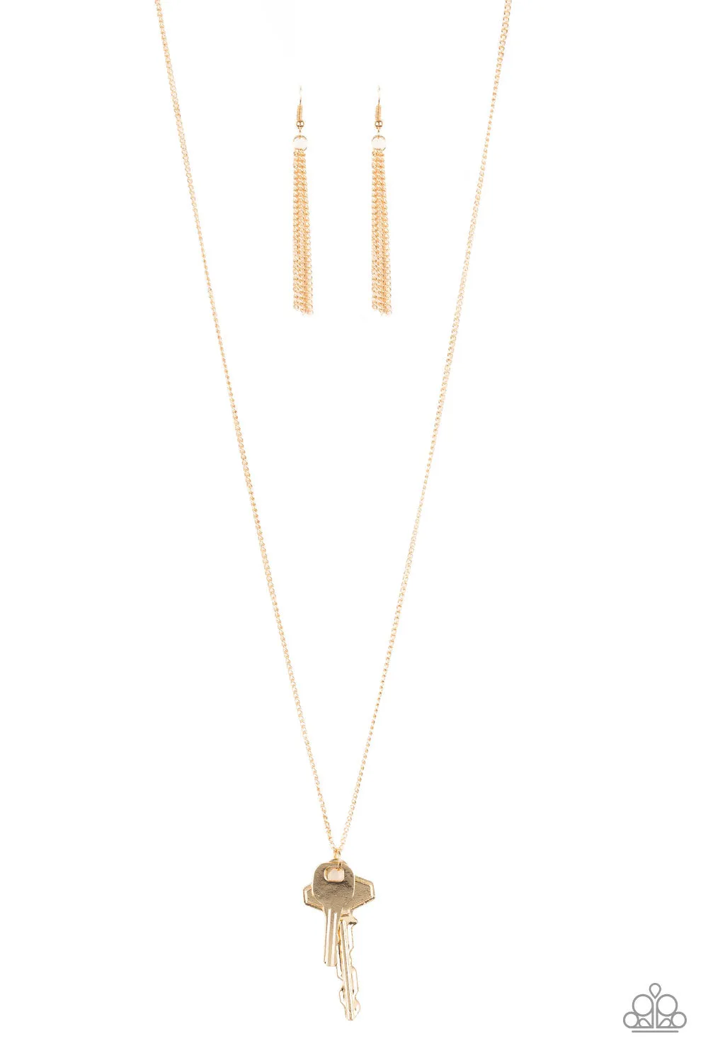 "The Keynoter" Gold Metal Mismatched Double Key Necklace Set