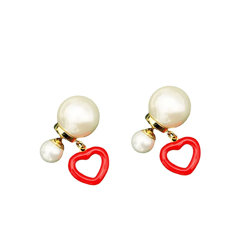 Red & Pearl Heart Ear Jackets