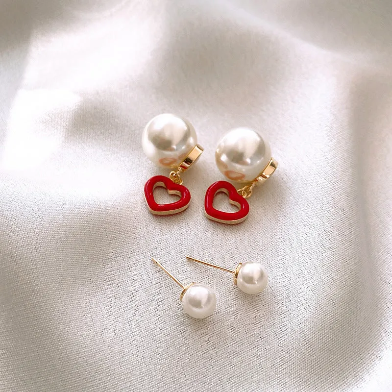 Red & Pearl Heart Ear Jackets