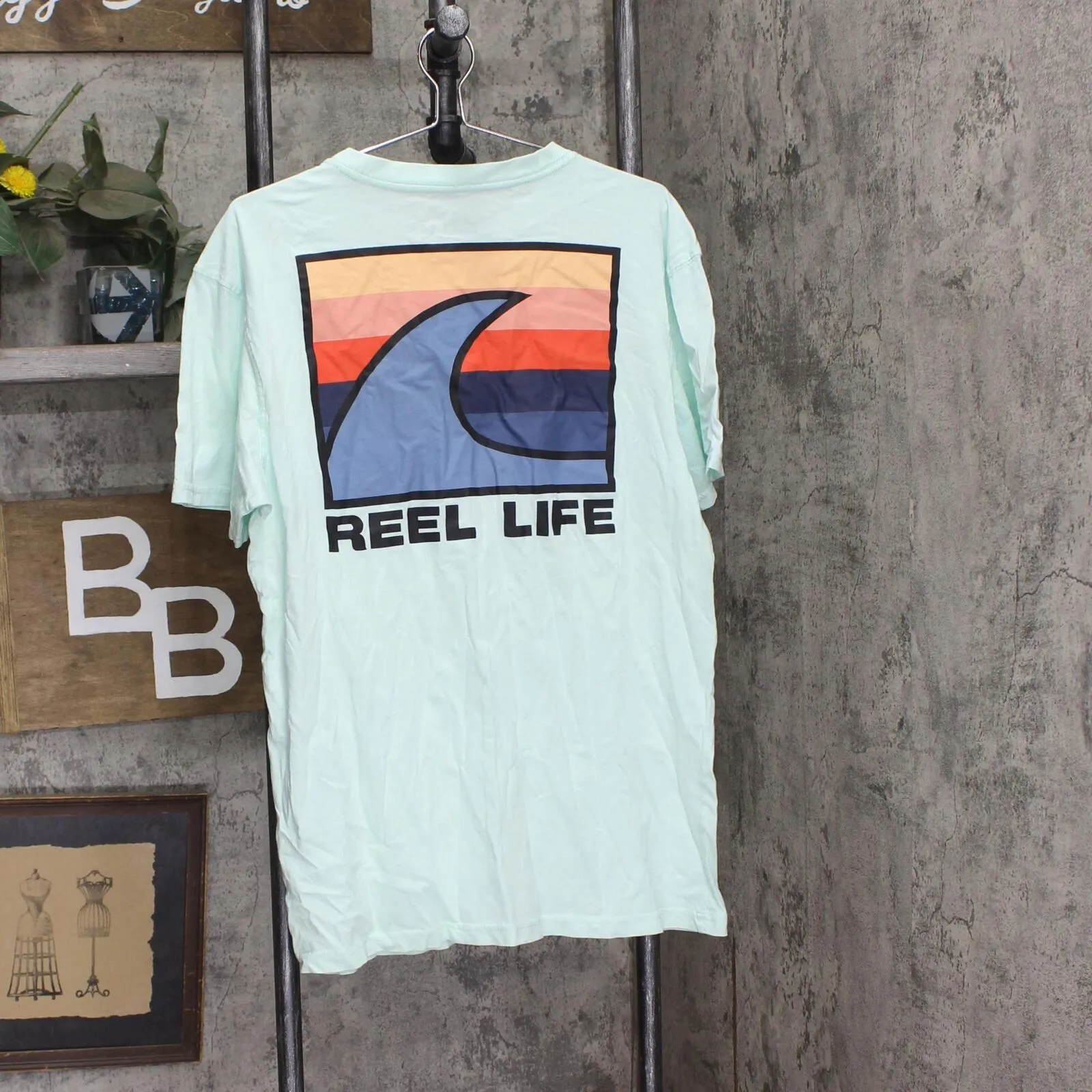 Reel Life Men's Ocean Washed Short Sleeve Soft Pre-Shrunk Tee Misty Jade Green L