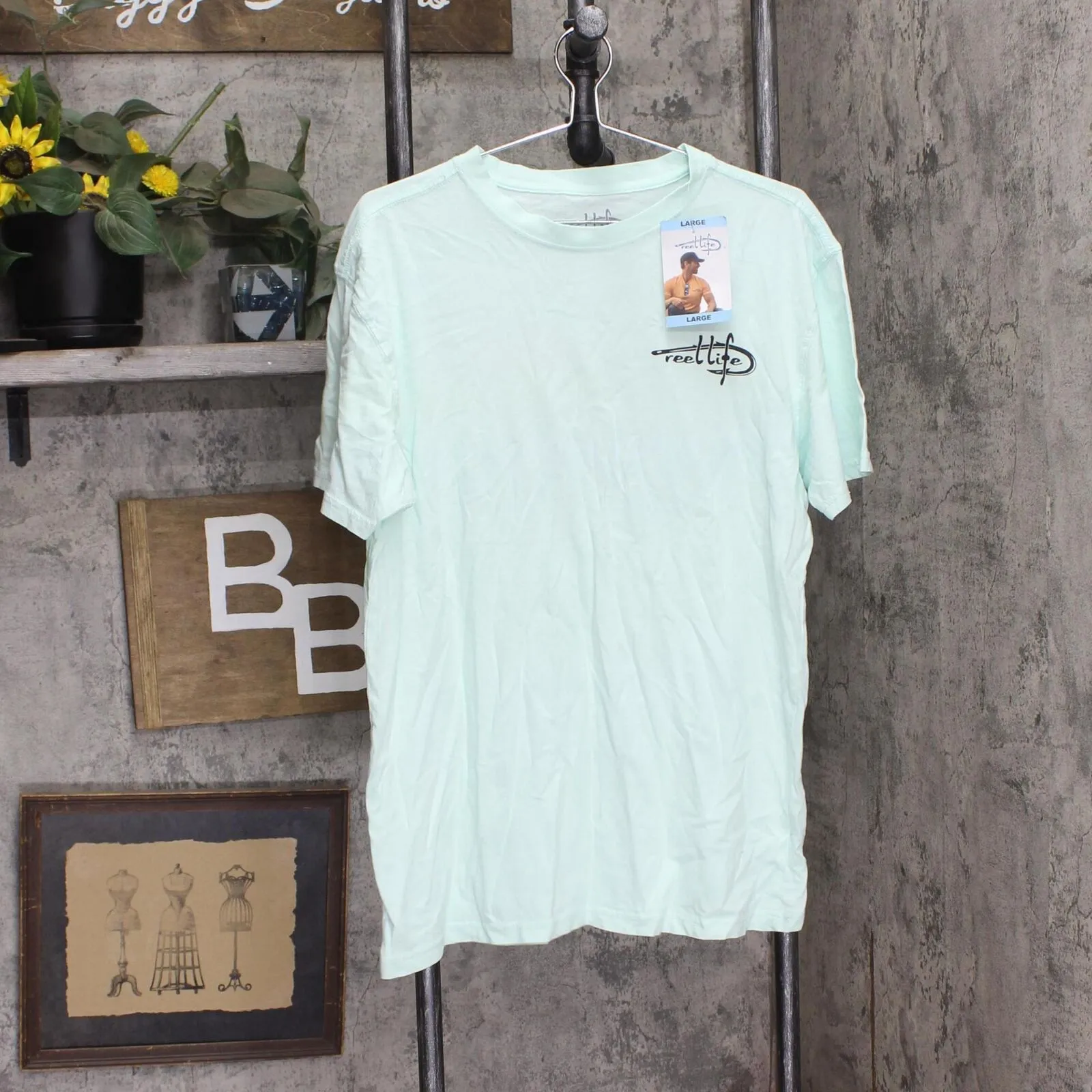 Reel Life Men's Ocean Washed Short Sleeve Soft Pre-Shrunk Tee Misty Jade Green L
