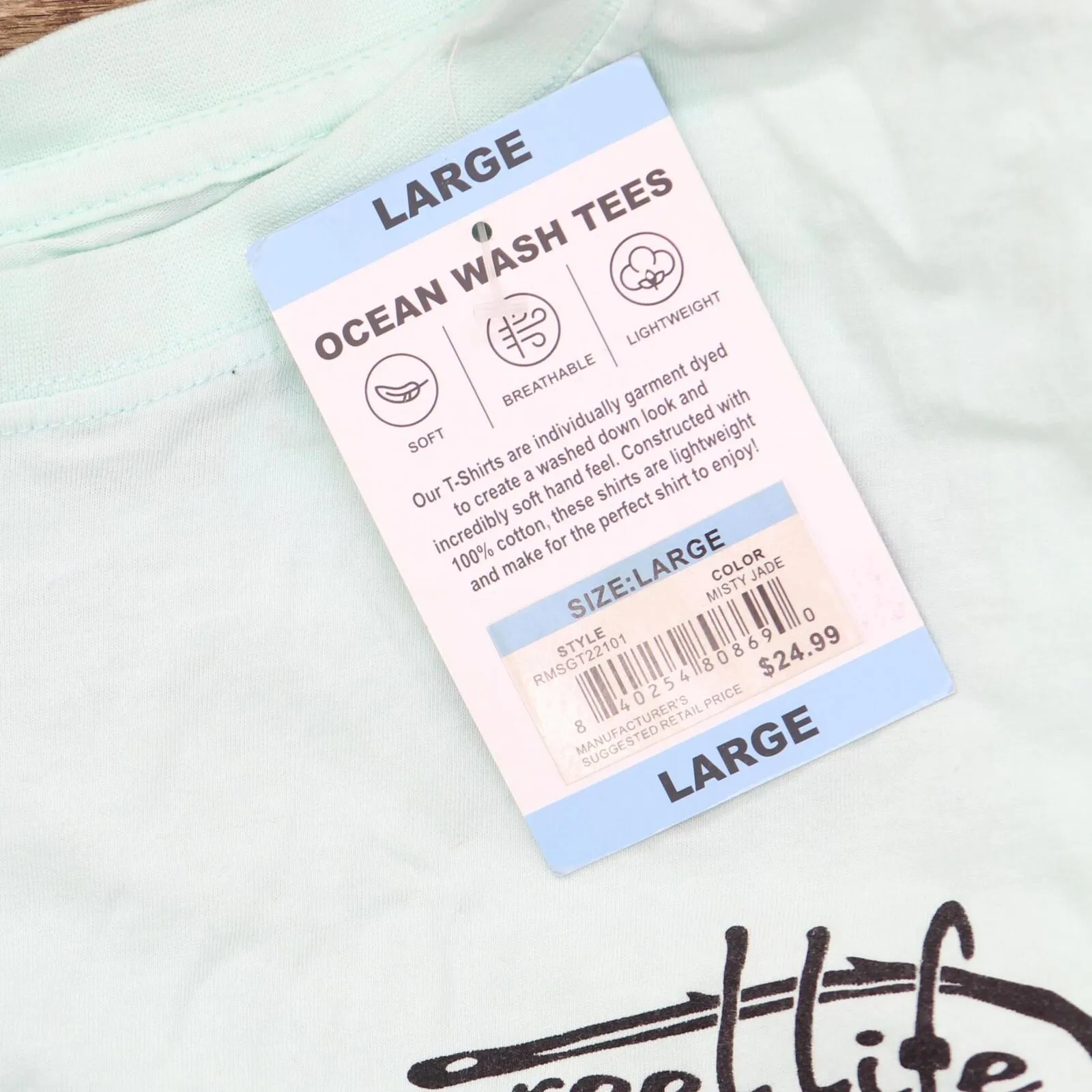 Reel Life Men's Ocean Washed Short Sleeve Soft Pre-Shrunk Tee Misty Jade Green L
