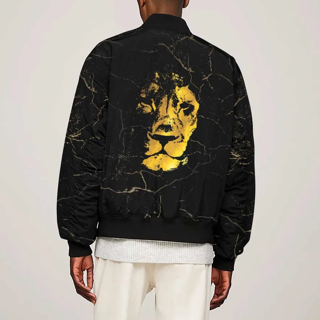 Reggae King Marley Sleeve Zip Bomber Jacket Gold Lion LT05