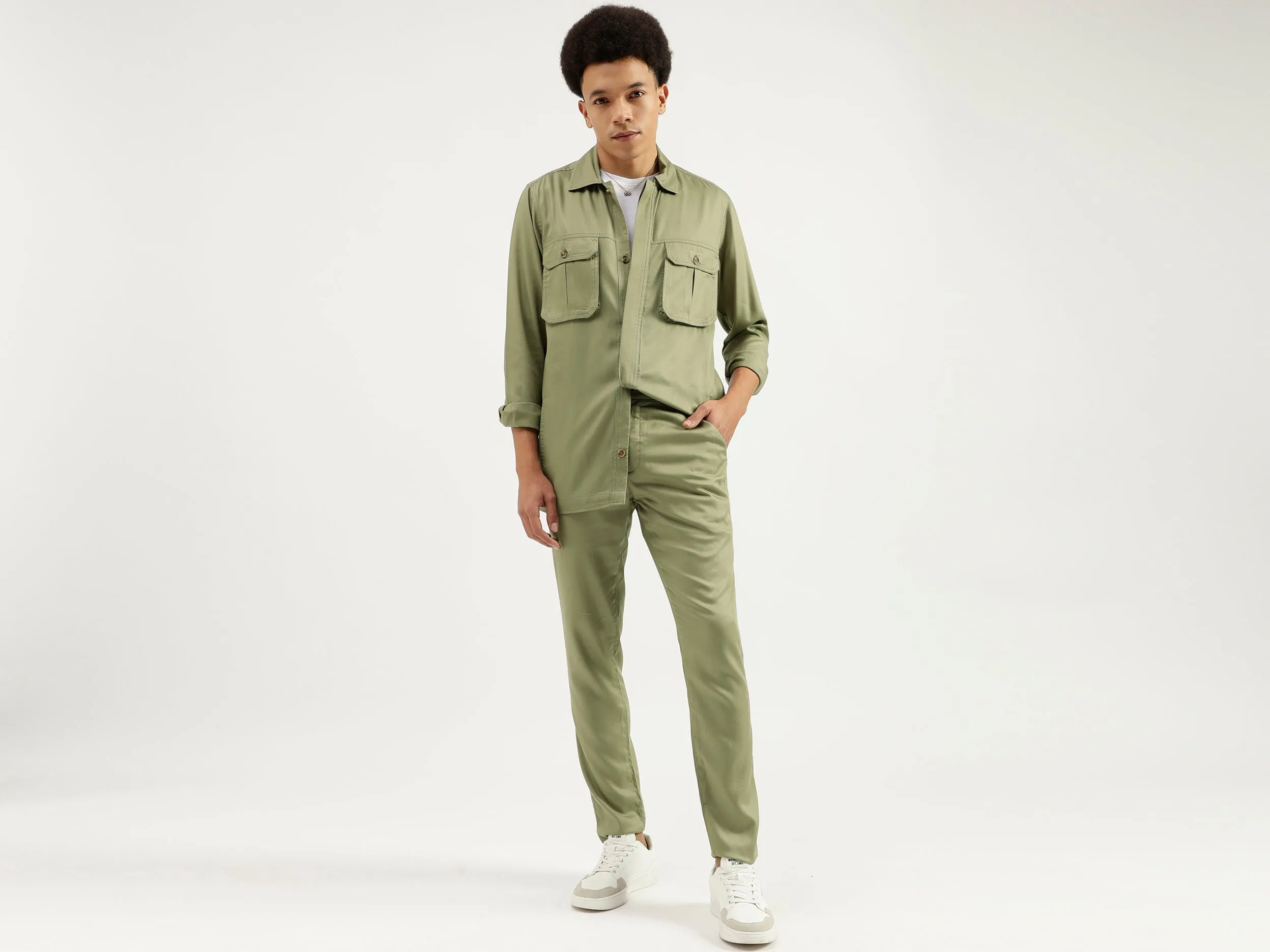 Regular Fit Spread Collar Solid Shacket