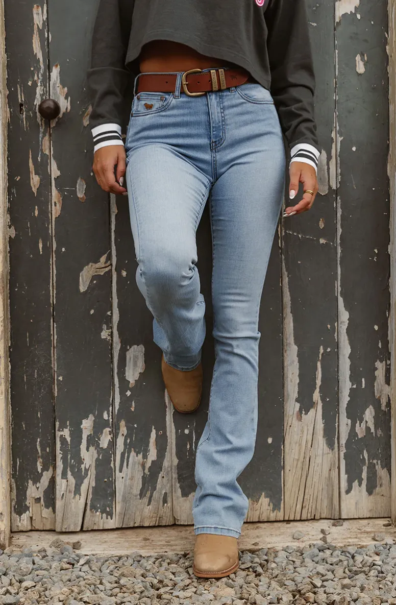 Ringers Western Penny Rodeo Womens High Rise Bootleg Jean - Vintage Light Blue