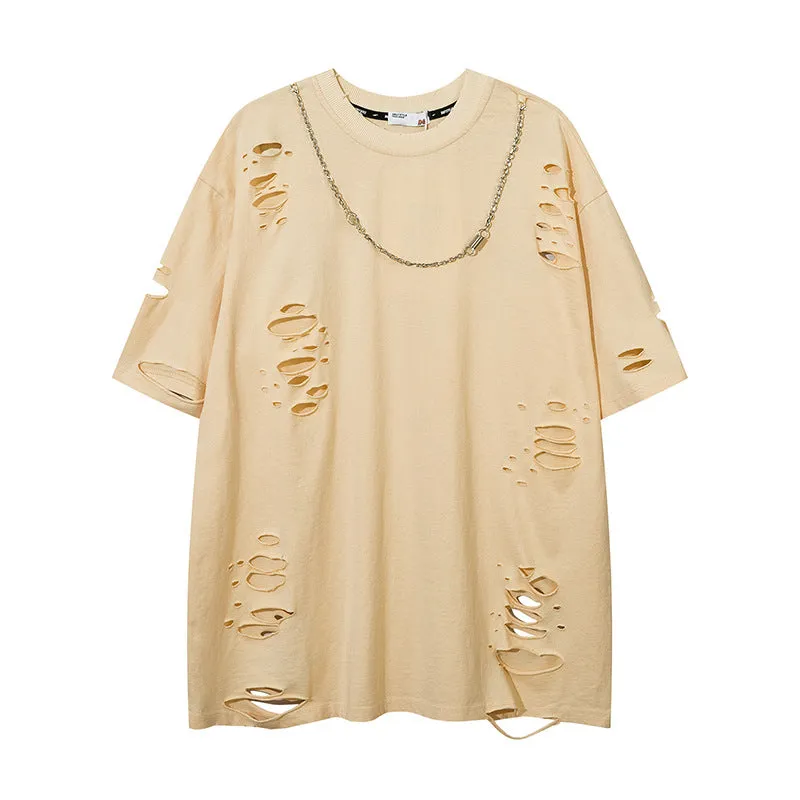 Ripped solid color short sleeves-D461 | Inspanda