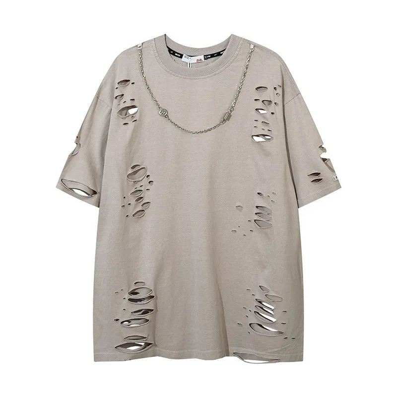 Ripped solid color short sleeves-D461 | Inspanda