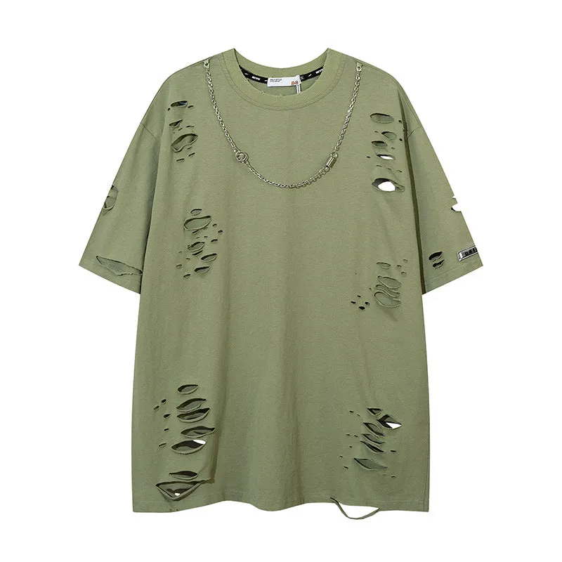 Ripped solid color short sleeves-D461 | Inspanda