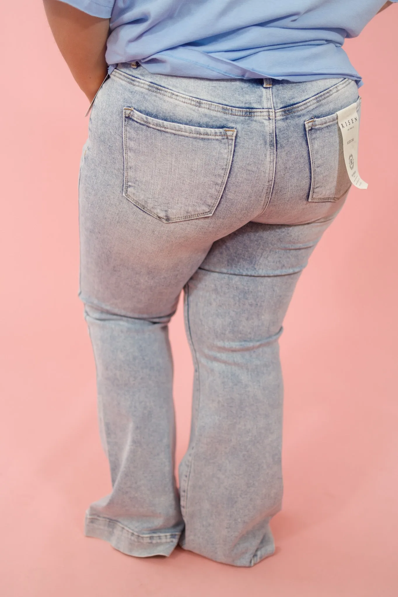 Risen Light Wash Front Pocket Flares, REG   CURVY