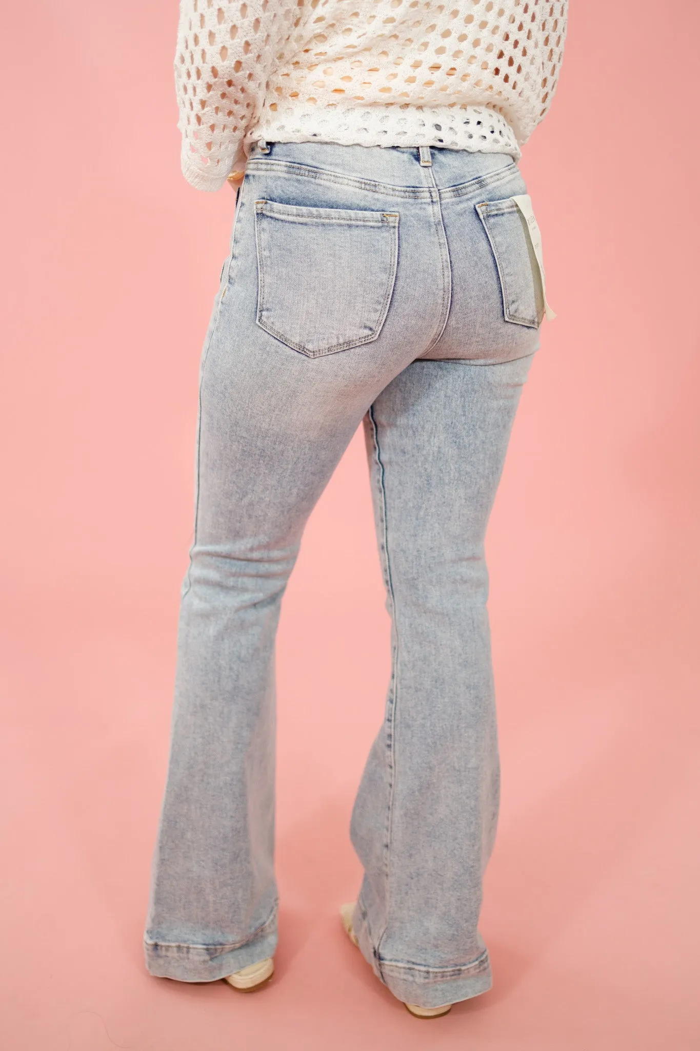 Risen Light Wash Front Pocket Flares, REG   CURVY