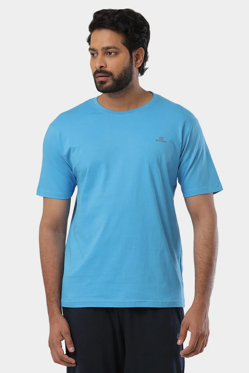 Round Neck - Blue Solid T-Shirt For Men | Ariser