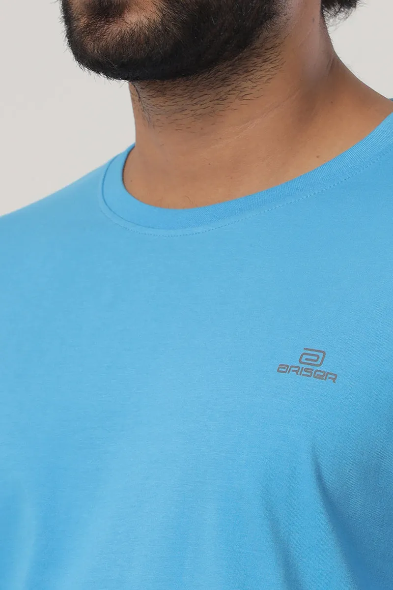 Round Neck - Blue Solid T-Shirt For Men | Ariser