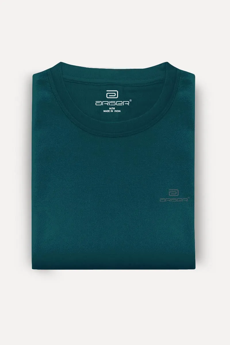 Round Neck - Dark Green Solid T-Shirt For Men | Ariser