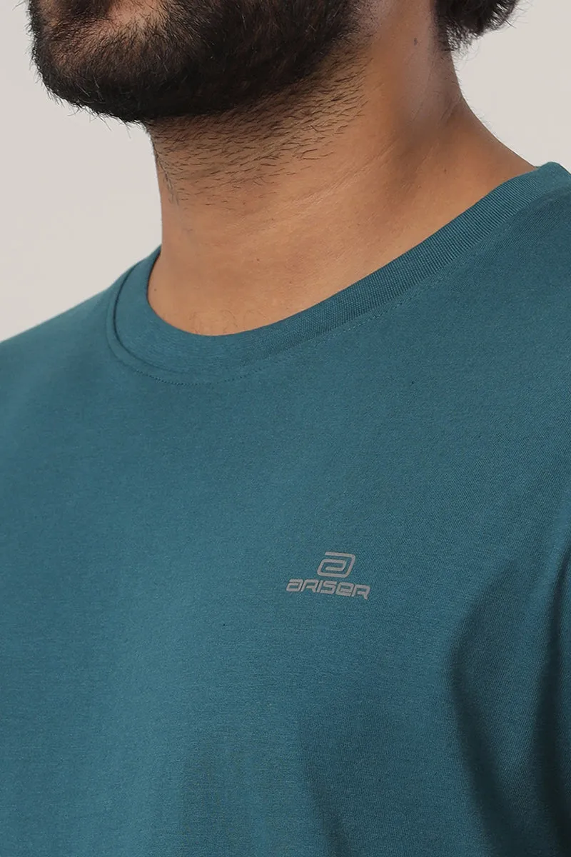 Round Neck - Dark Green Solid T-Shirt For Men | Ariser