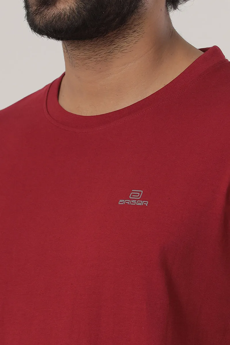 Round Neck - Maroon Solid T-Shirts For Men | Ariser