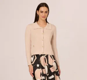 Ruffle Sailor Collar Cardigan In Oat Milk