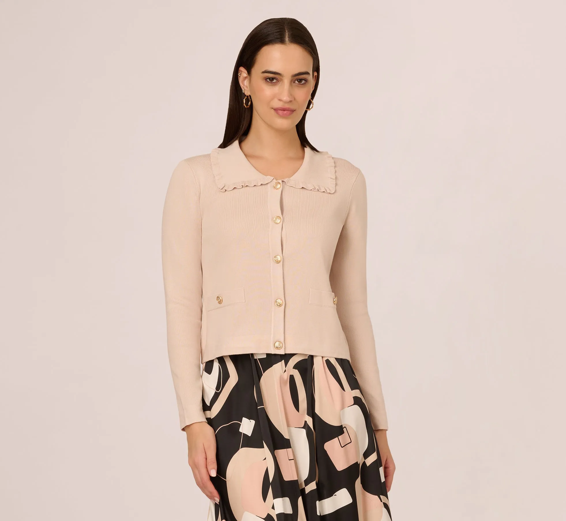 Ruffle Sailor Collar Cardigan In Oat Milk