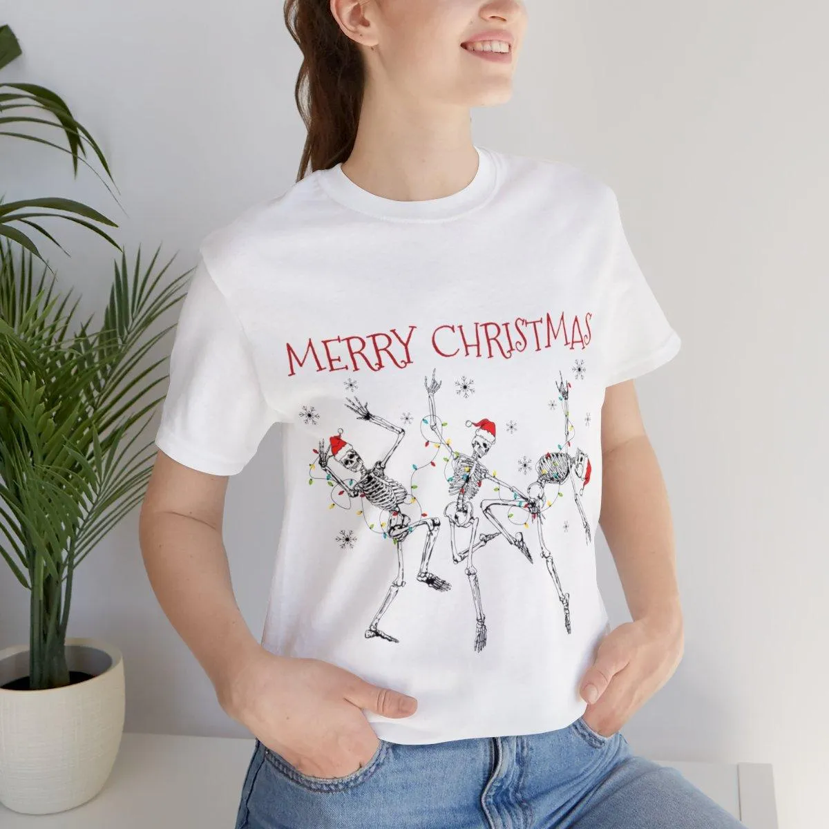 Sandjest Funny Christmas Tshirt Dancing Skeleton Gift for Women Girl Friend