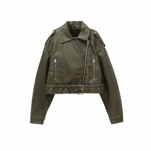SAVAGE OLIVE™ CROPPED BIKER JACKET