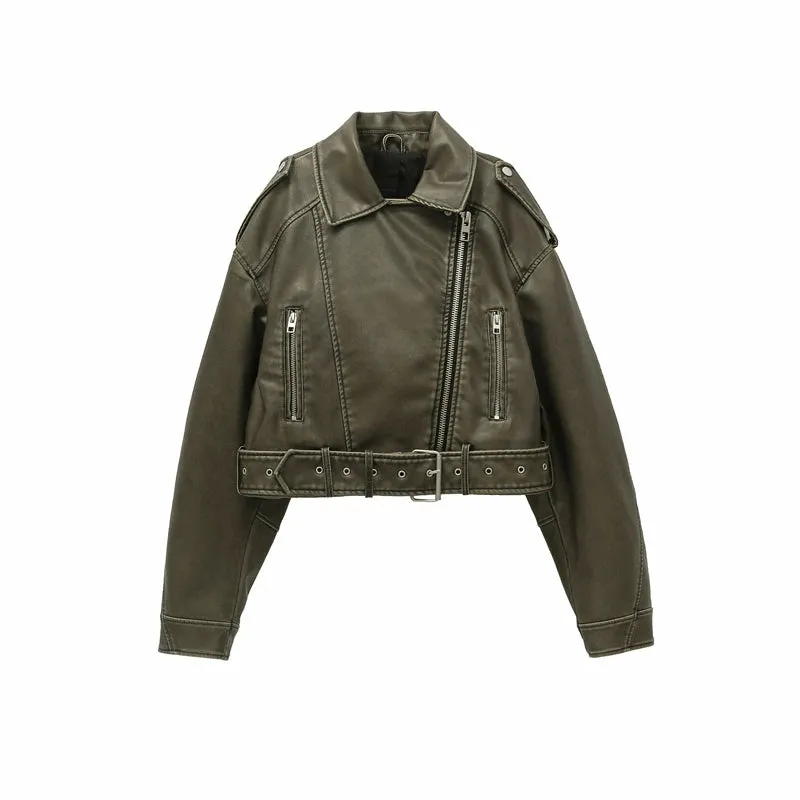 SAVAGE OLIVE™ CROPPED BIKER JACKET
