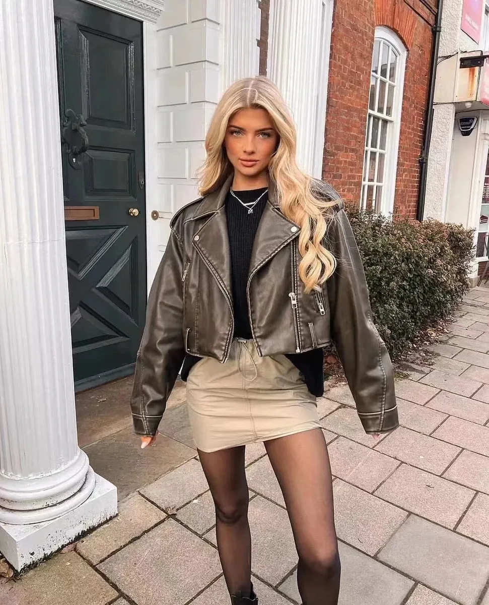 SAVAGE OLIVE™ CROPPED BIKER JACKET