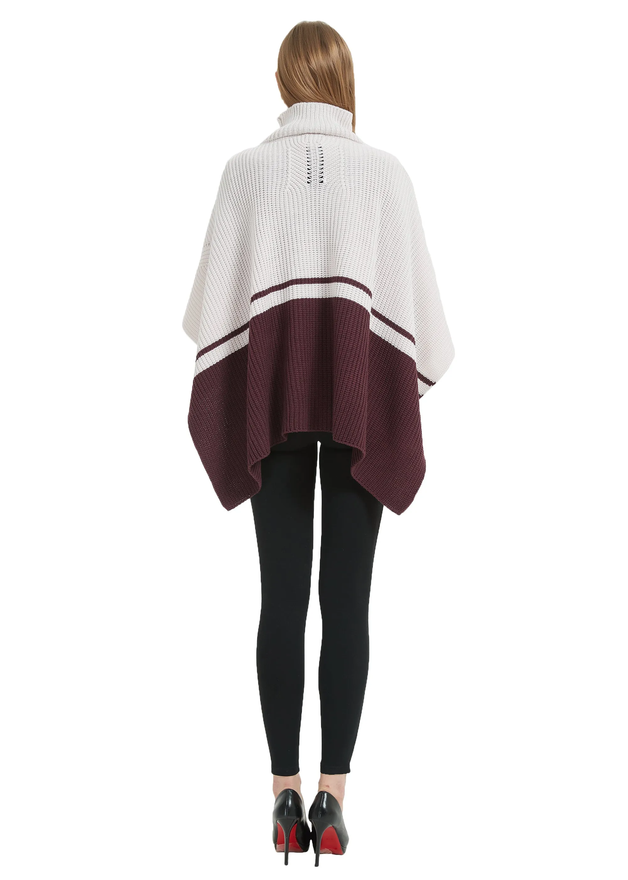 Save the Ocean Sustainable Color Block Pullover Turtleneck Poncho