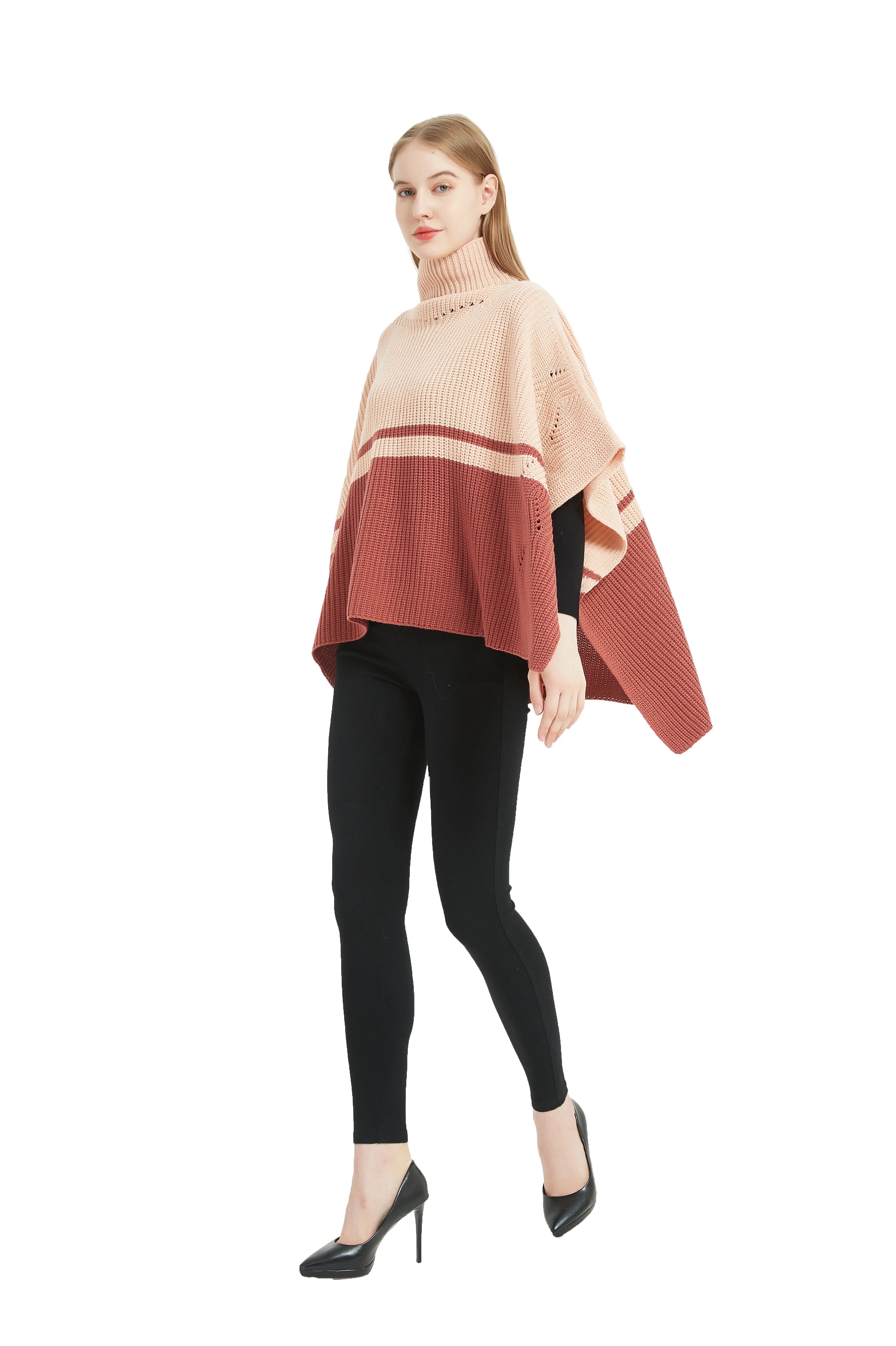 Save the Ocean Sustainable Color Block Pullover Turtleneck Poncho