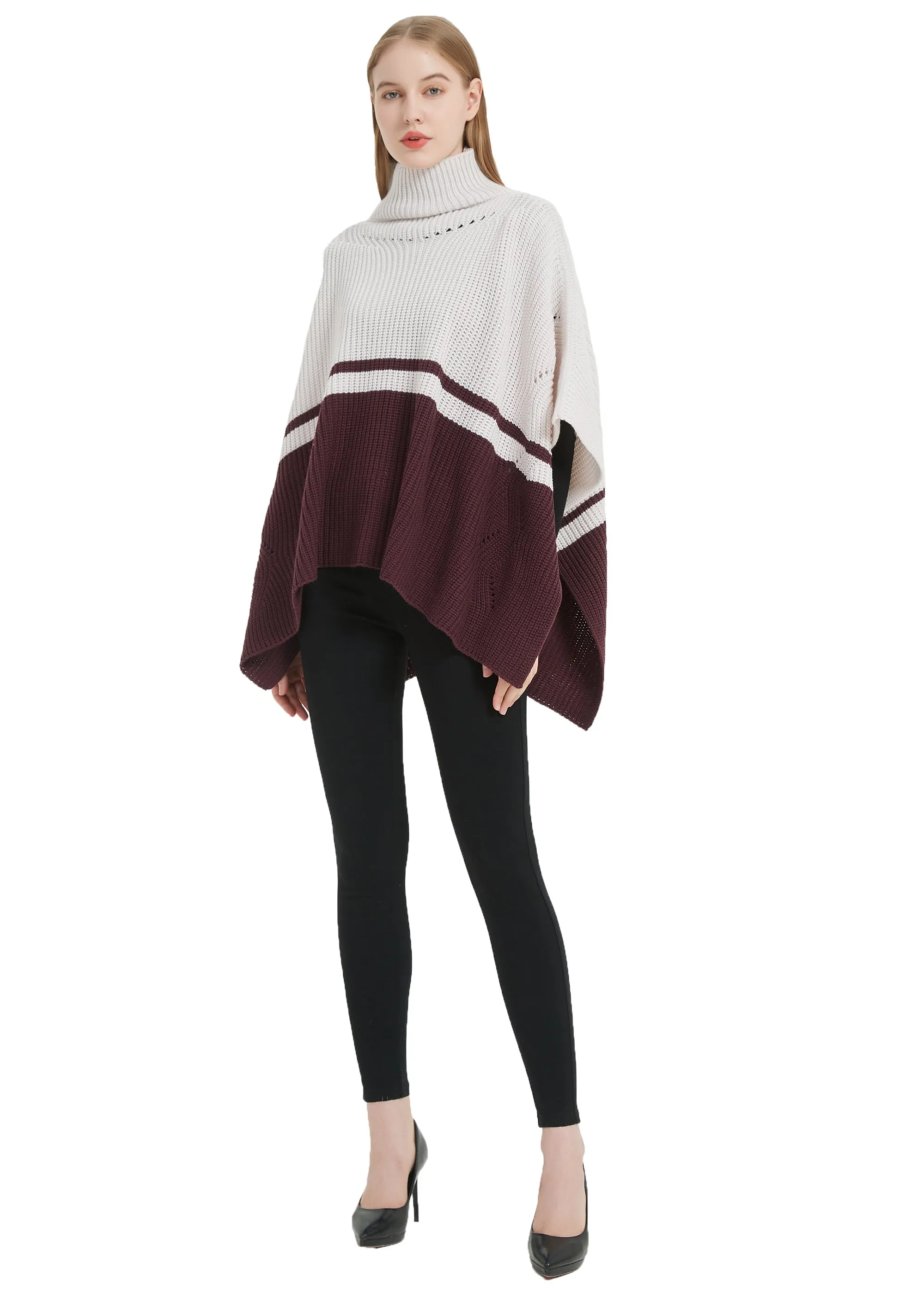 Save the Ocean Sustainable Color Block Pullover Turtleneck Poncho