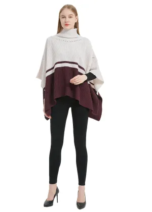 Save the Ocean Sustainable Color Block Pullover Turtleneck Poncho