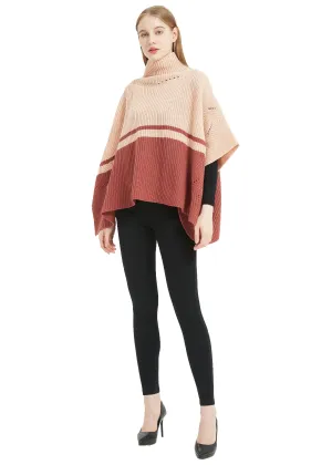 Save the Ocean Sustainable Color Block Pullover Turtleneck Poncho