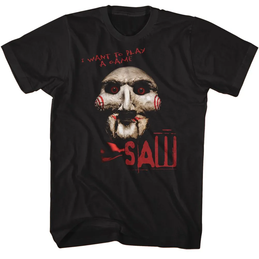 Saw Movie I Want to Play Black Adult T-Shirt