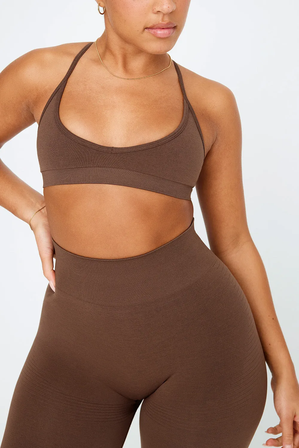 SCULPT SEAMLESS MINI SPORTS BRA - COFFEE MARL