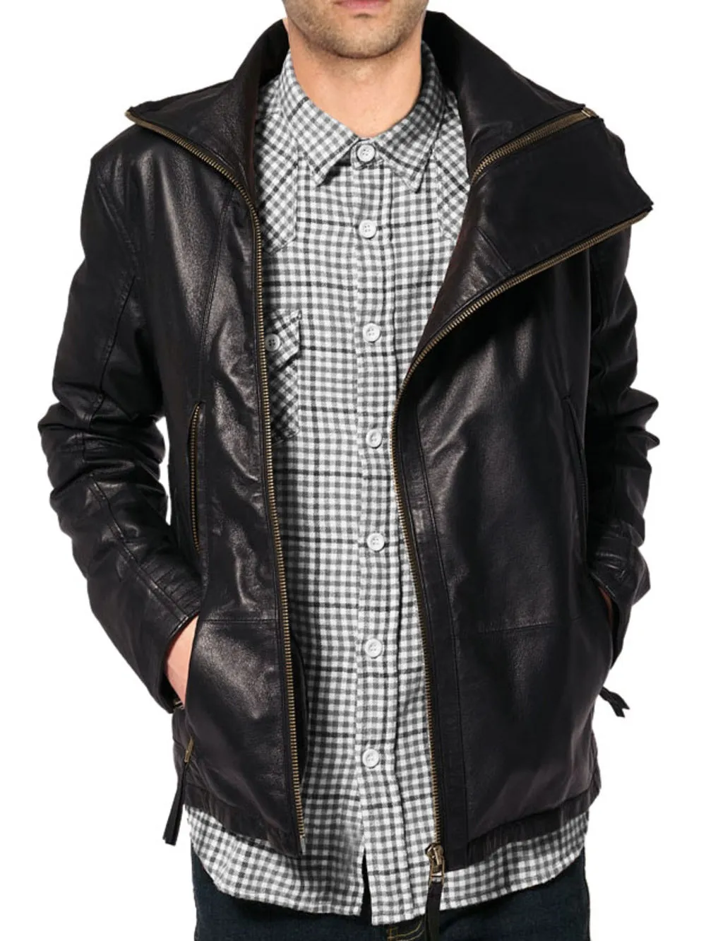 Seam Pocket Charm Leather Jacket