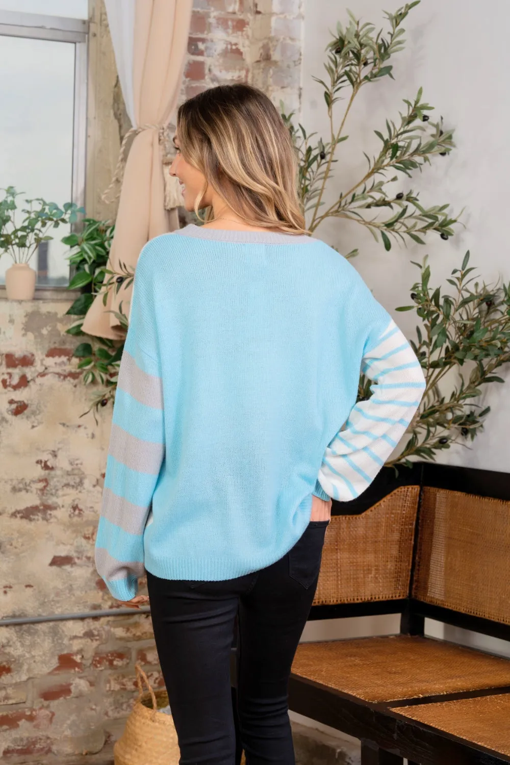 Sew In Love Blue Color Mix Sweater