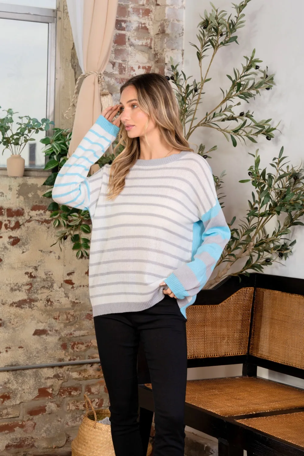 Sew In Love Blue Color Mix Sweater