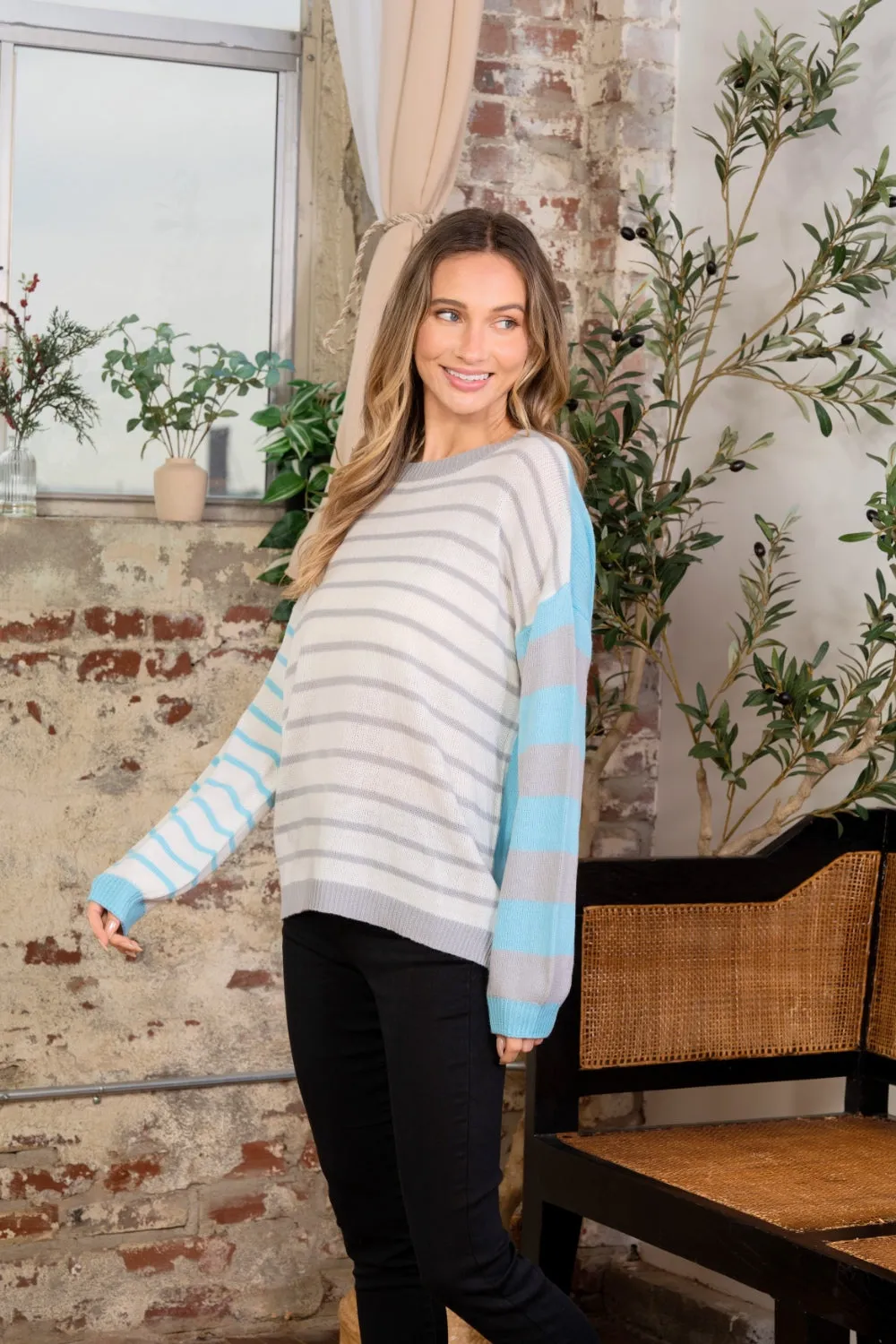 Sew In Love Blue Color Mix Sweater